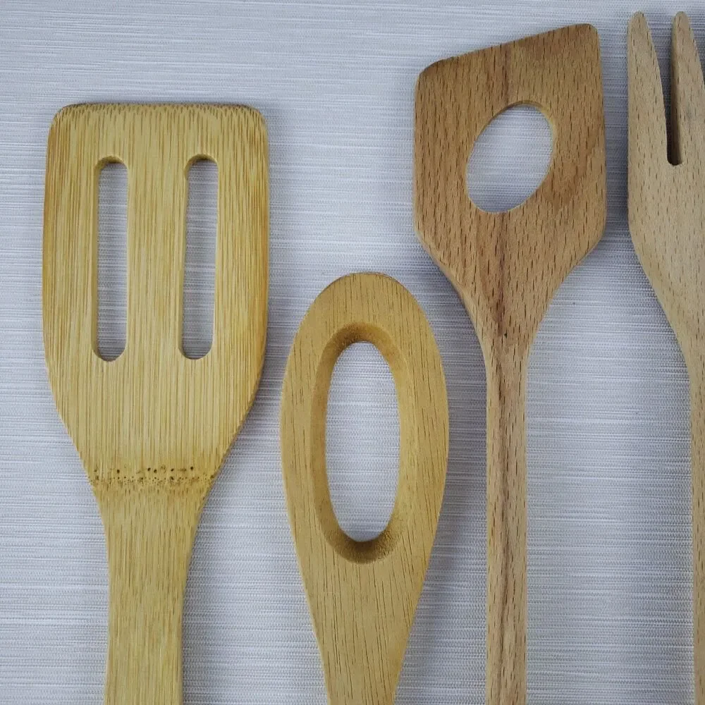 Wood Cooking Utensils Spoon Fork Chopper Spatula 5 Pcs Lot
